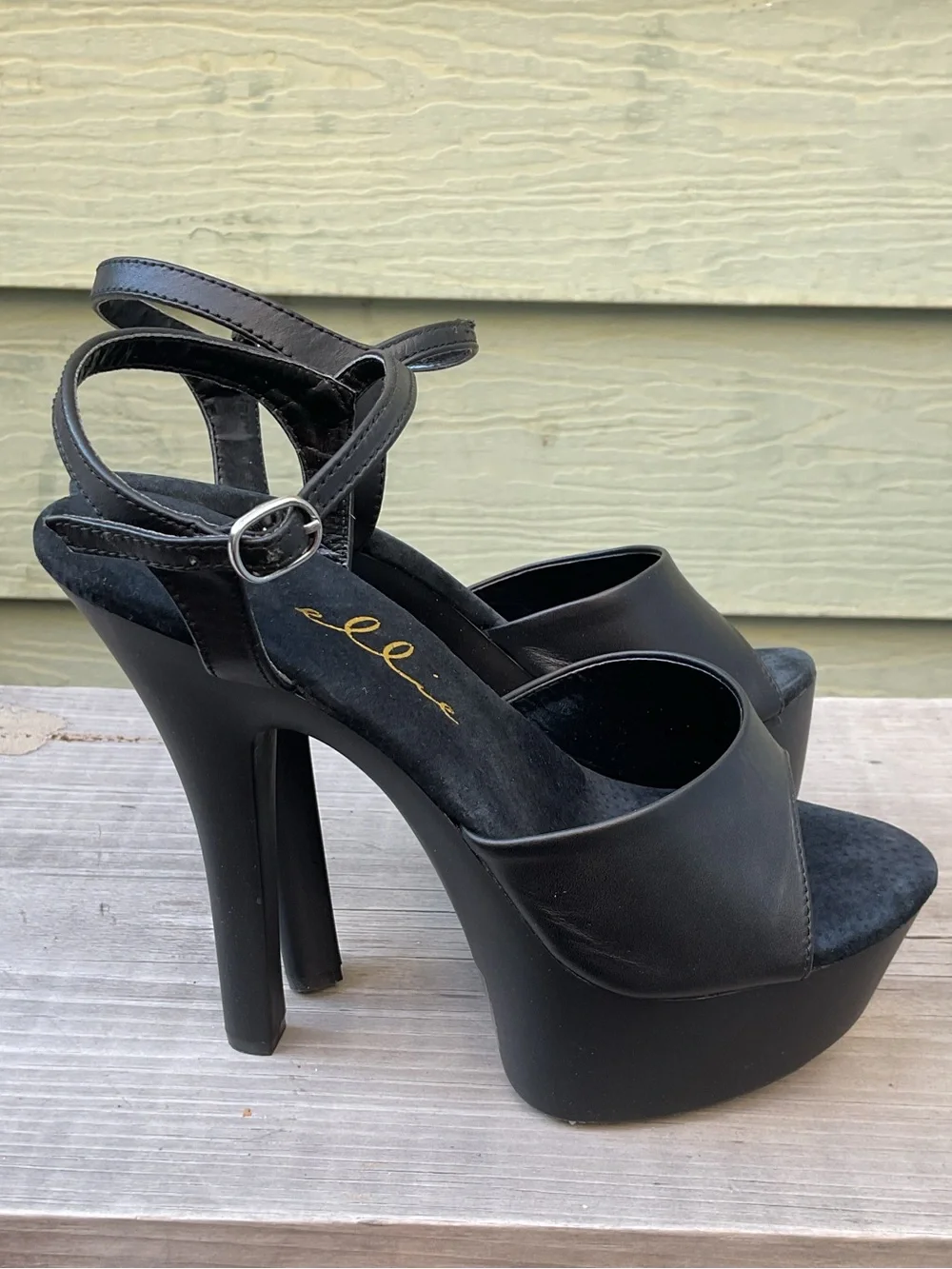 Elle Black Platform Stiletto Sandals with Ankle Strap